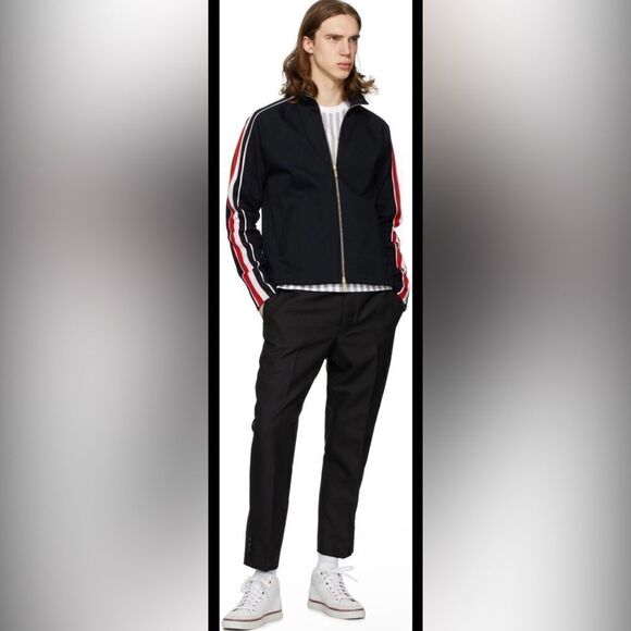 Thom Browne Men’s Navy Cotton Interlocking RWB Stripe Track Zip Up Jacket Small - Picture 1 of 8